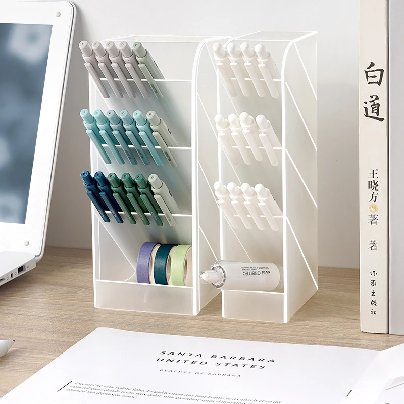 斜插式笔筒收纳盒儿童男女孩透明创意ins简约笔桶办公室桌面小学