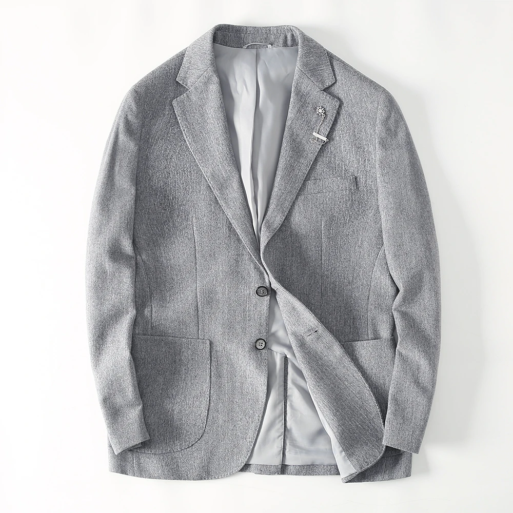 镇店牛货52绵羊毛精纺细条暗纹 秋冬男士商务休闲毛呢西服外套14