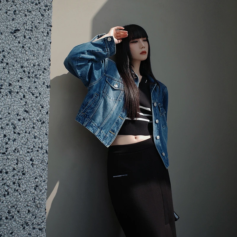 【黄蓉推荐】艾安琪AIANGEL短款长袖牛仔外套841233