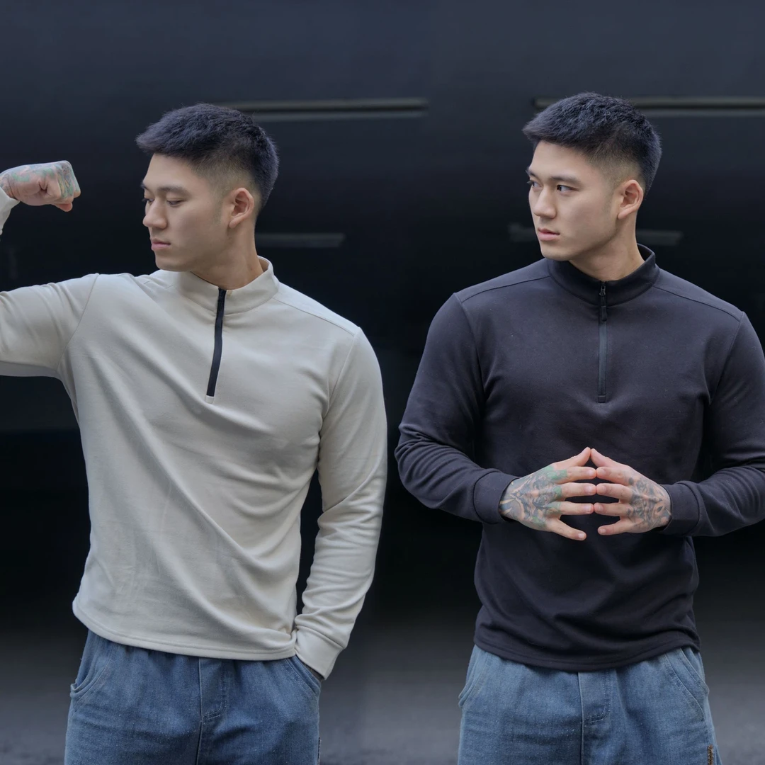 秋冬男士立领半拉链运动长袖休闲百搭280克双面绒保暖T恤打底衫潮