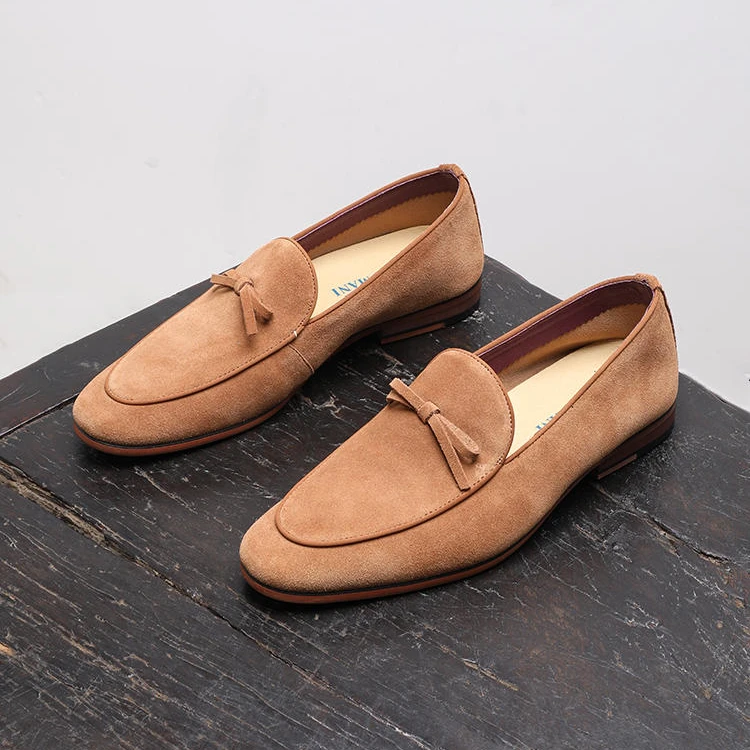 鞋子男款夏季2024反绒乐福鞋男士翻毛休闲皮鞋一脚蹬磨砂豆豆鞋