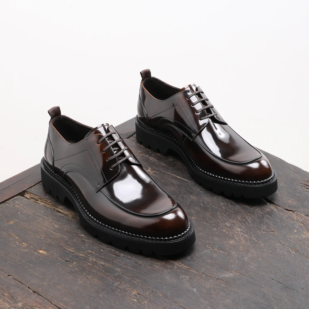 上档次真皮轻奢男士皮鞋商务正装德比鞋英伦厚底手工休闲新郎鞋子