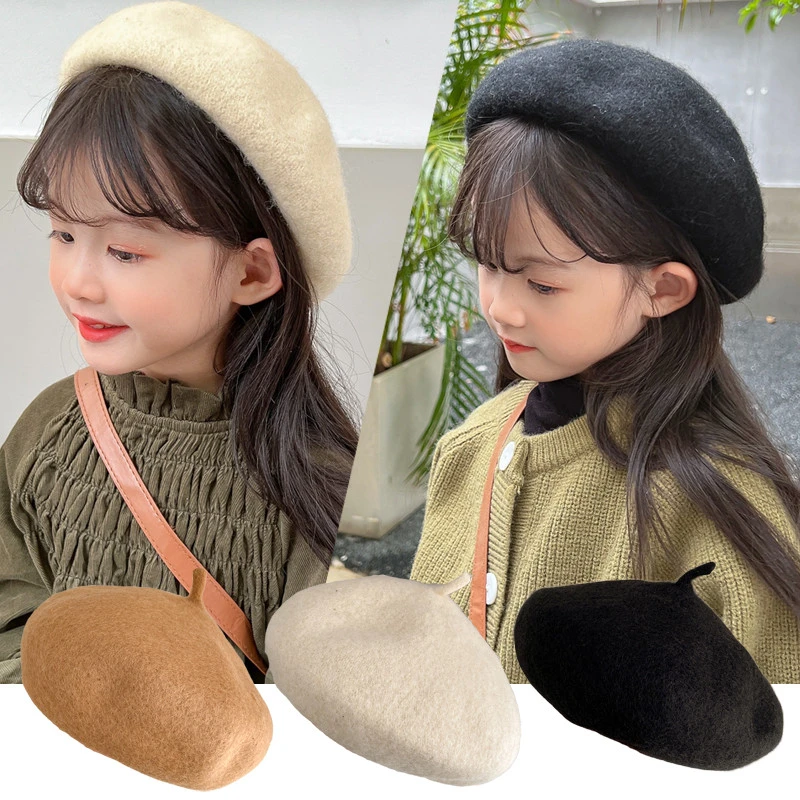 儿童毛绒贝雷帽女童宝宝可爱休闲百搭画家帽子女孩甜美洋气羊毛帽
