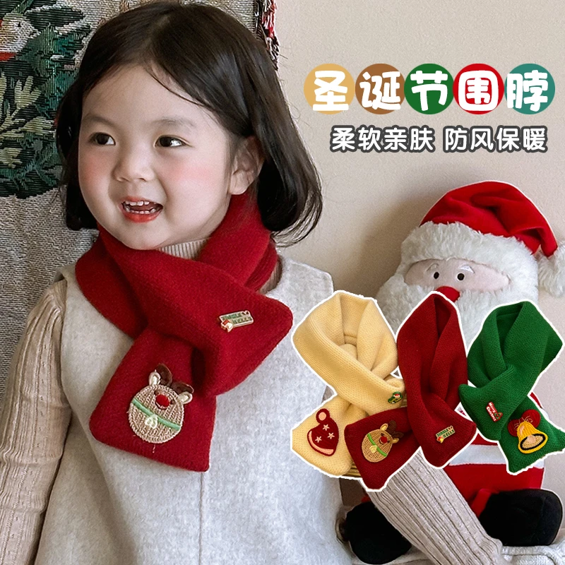 圣诞节儿童可爱雪人红色围巾宝宝外出保暖御寒围脖小女孩护颈脖套