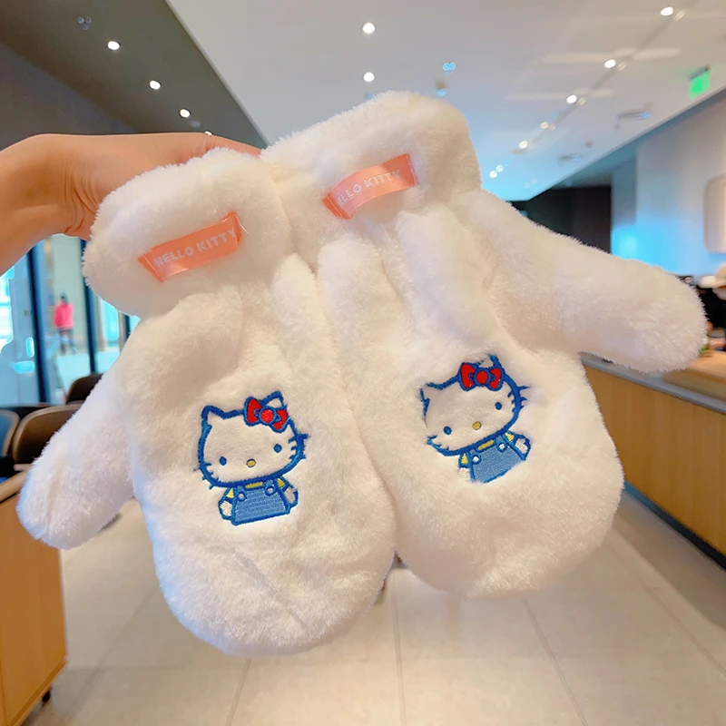 儿童正版三丽鸥手套女童毛绒翻盖手套宝宝保暖加绒加厚全包手套冬
