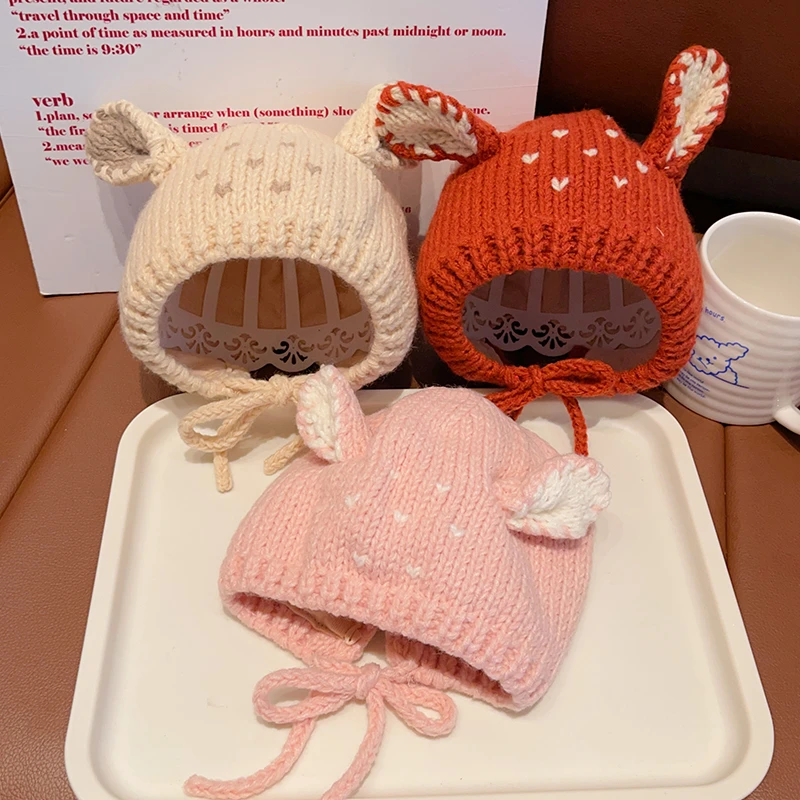 婴儿帽子秋冬季可爱婴幼儿护耳针织帽棉衬保暖小童男女宝宝毛线帽