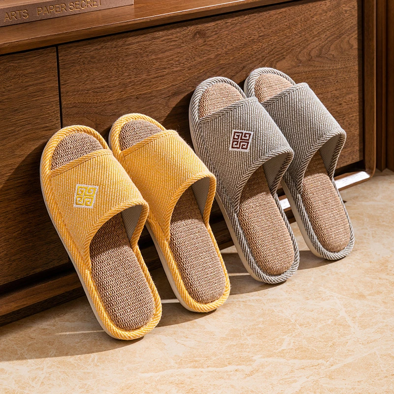 碧玛2025亚麻拖鞋女防滑居家室内四季通用情侣款高级感轻音软底夏
