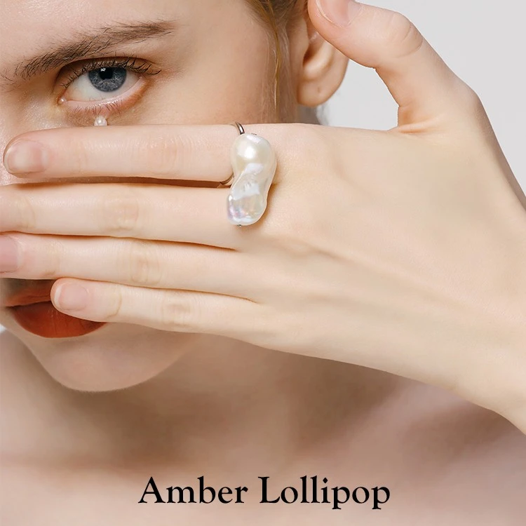 925银戒指 Amber Lollipop安铂洛利巴洛克925纯银戒指开口可调节