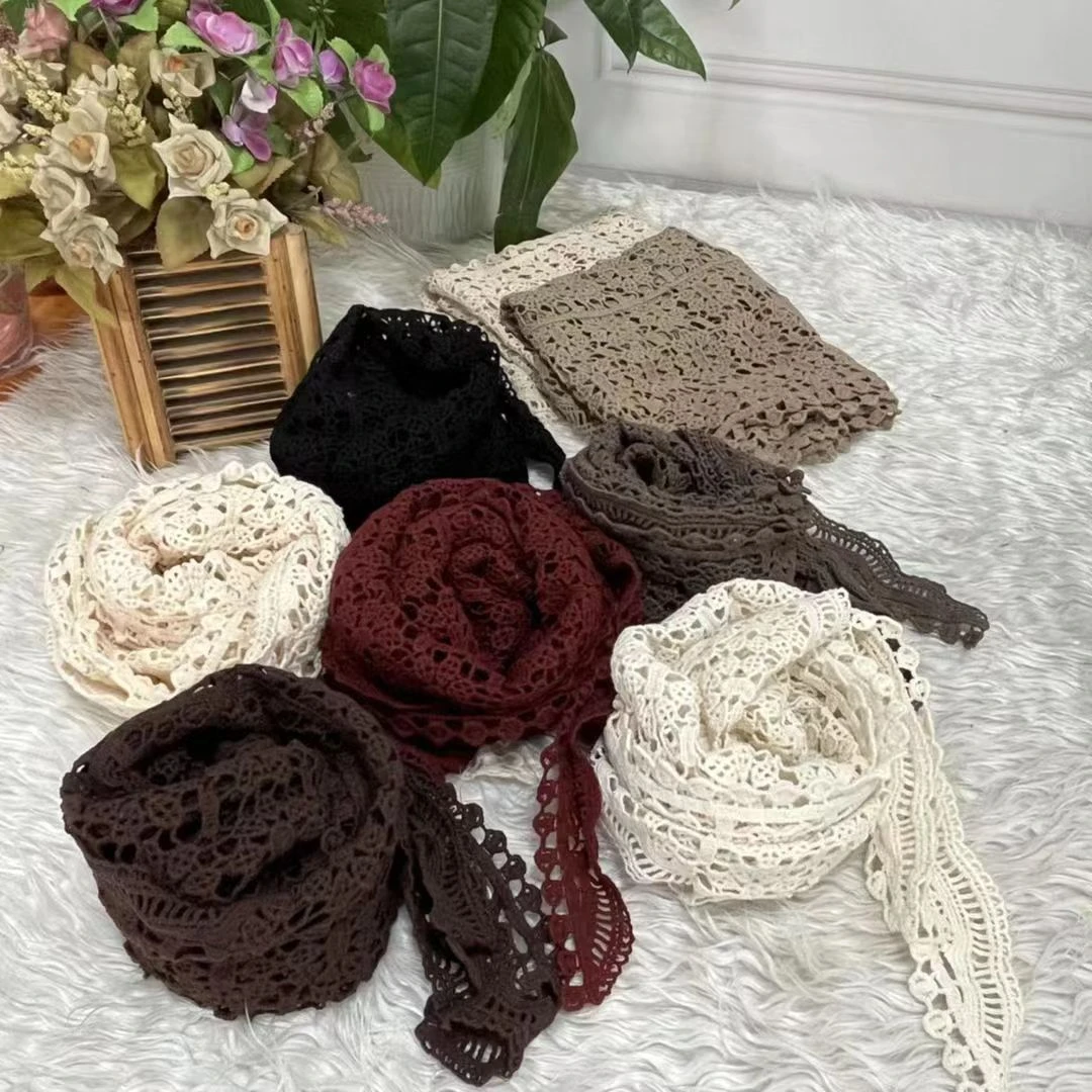 手工棉麻钩花三角巾