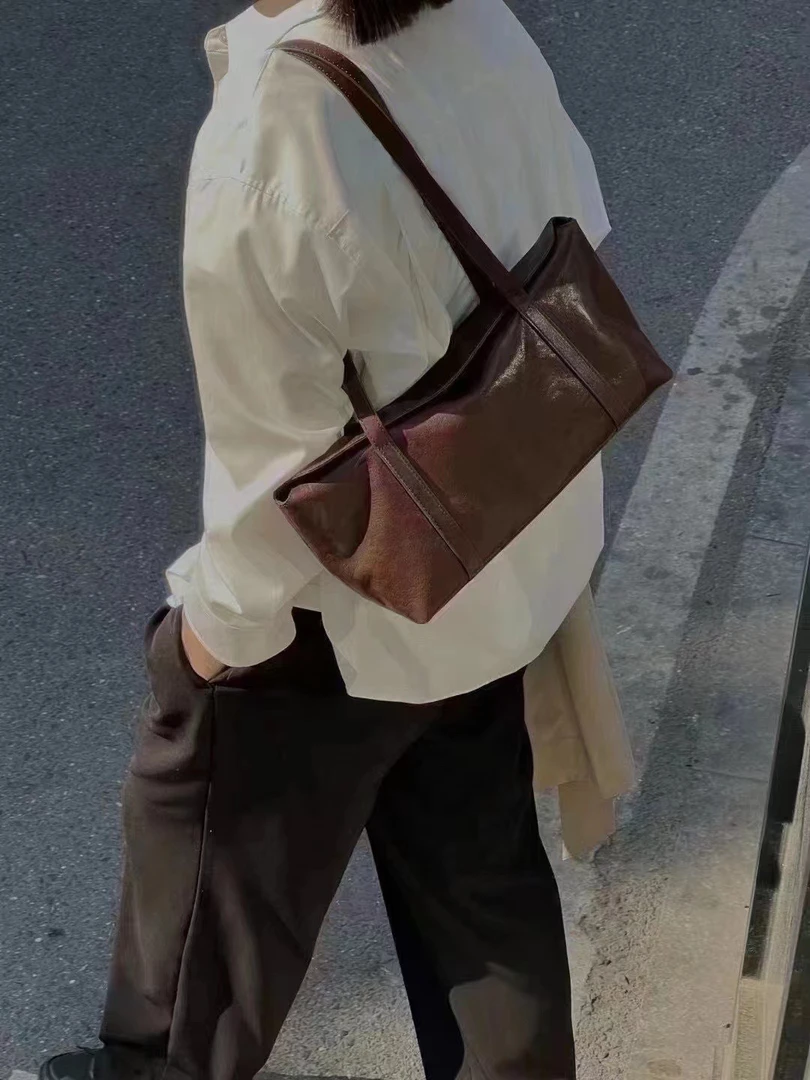 【北北】复古植鞣牛皮大容量腋下包托特包高级感休闲通勤单肩包