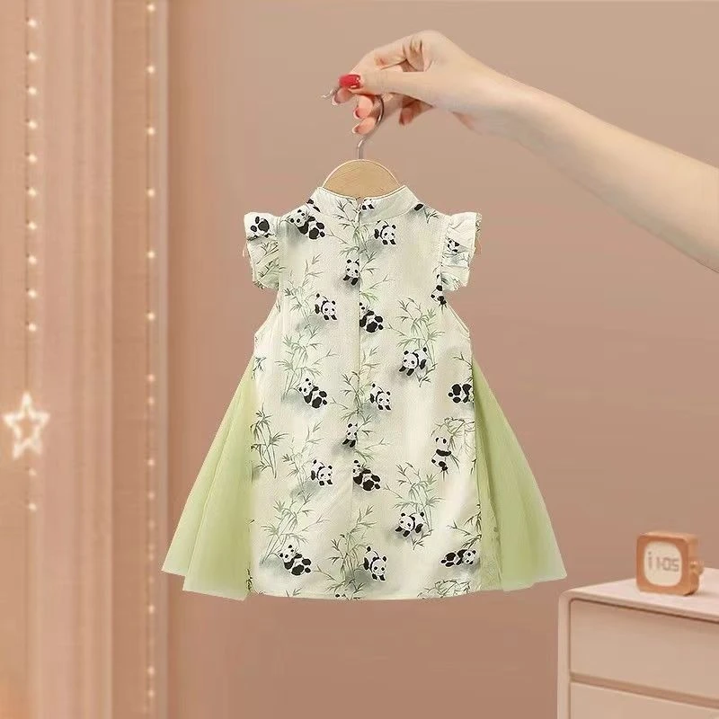 女童夏装连衣裙2024新款女宝宝国风旗袍裙小童汉服儿童网纱公主裙