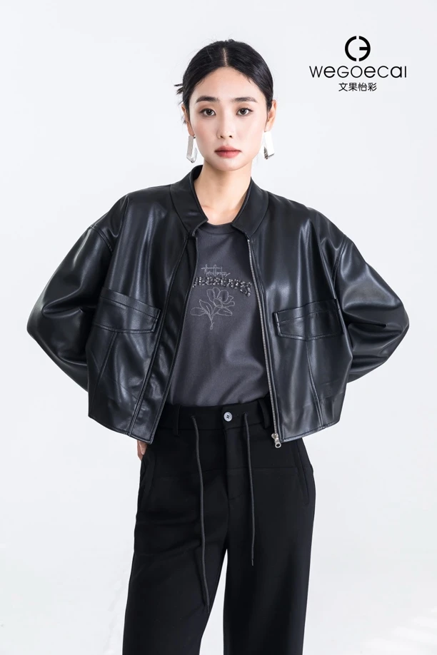 春秋季新款经典廓形机车女友皮衣女外套街头风休闲黑色短款夹克潮