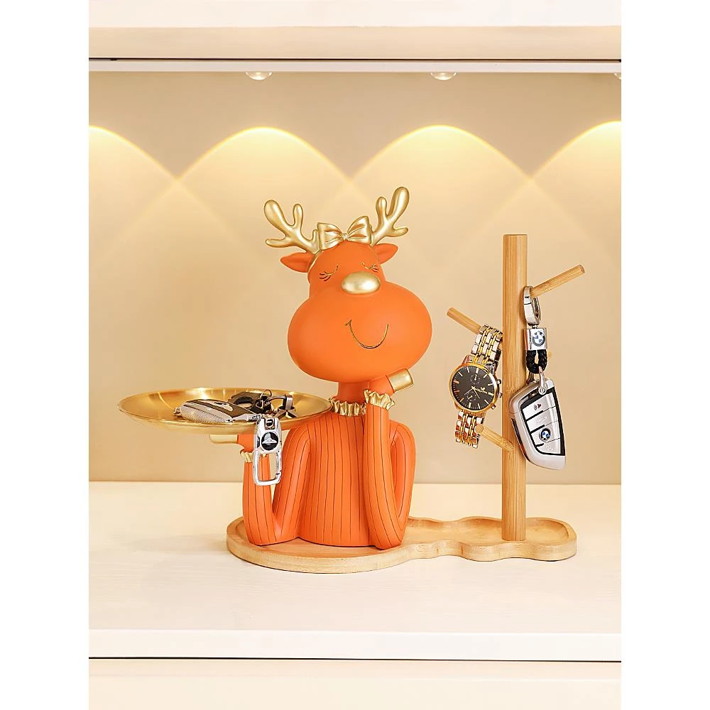 轻奢鹿托盘客厅鞋柜乔迁新居礼品门口入户钥匙收纳玄关桌面摆件