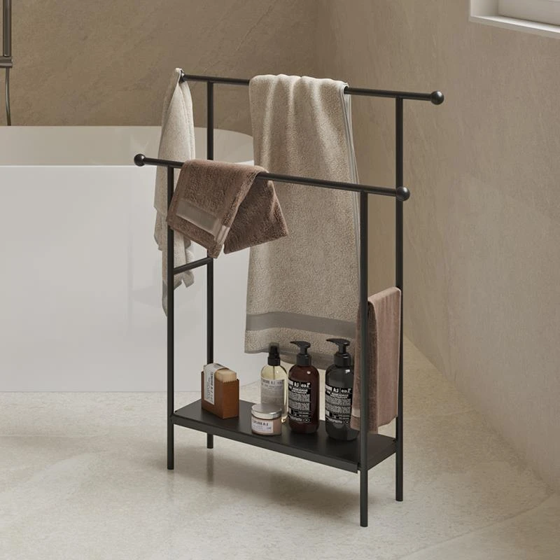 北欧铁艺卫生间落地挂衣架置物架家用简易衣帽架浴室毛巾浴巾架