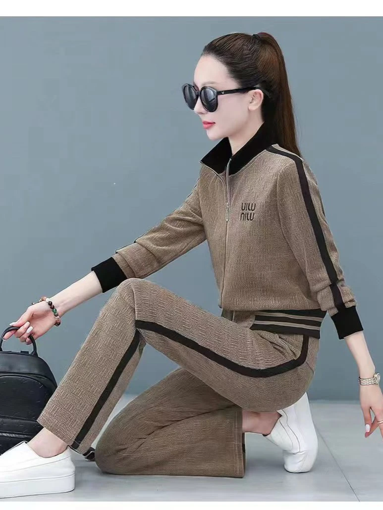 3856冬季加绒女款长裤优雅妈妈装广场舞开衫时尚运动两件套