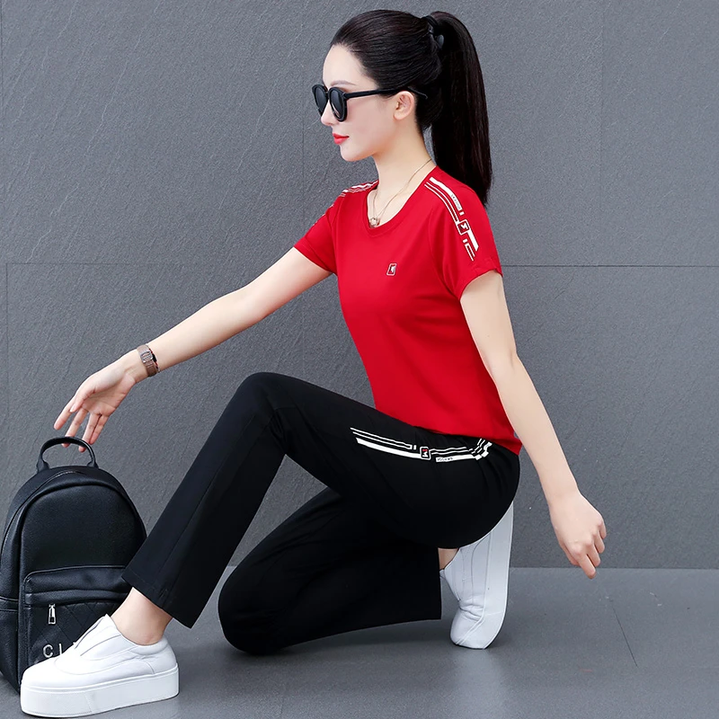 3168夏季圆领洋气显瘦广场舞两件套运动服运动套装夏季运动套装女