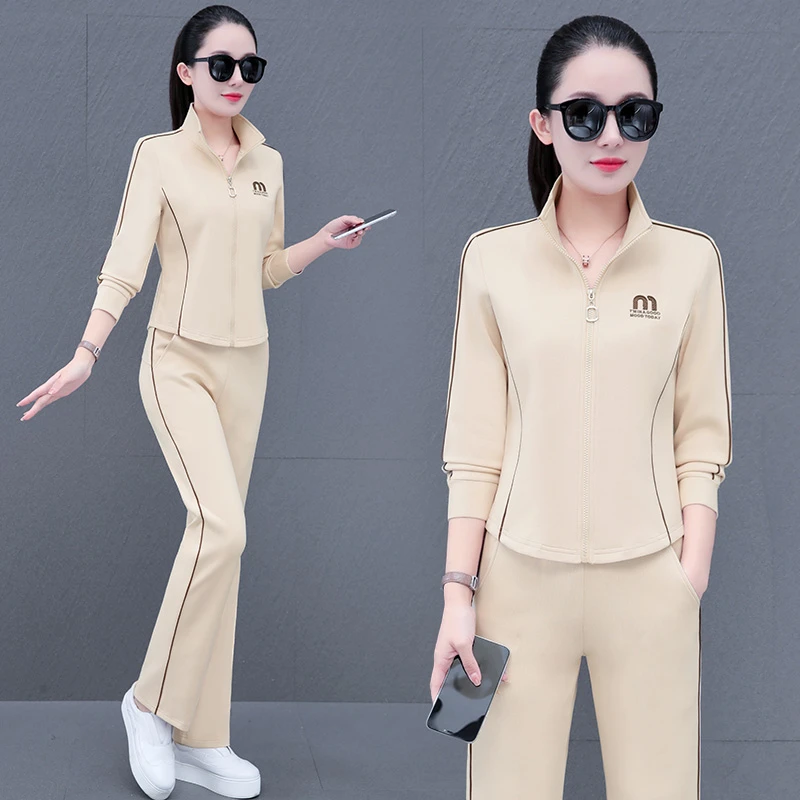 8077秋季2025新款洋气韩版显瘦大码时尚两件套长袖休闲运动套装