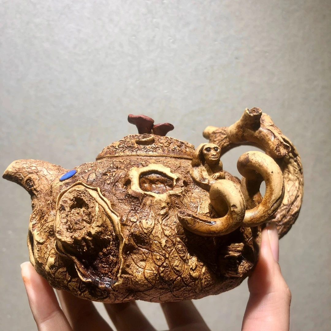 壶尔摩斯 王强作品 松鼠一家 原矿紫砂黄金段泥 全手工 供春壶创
