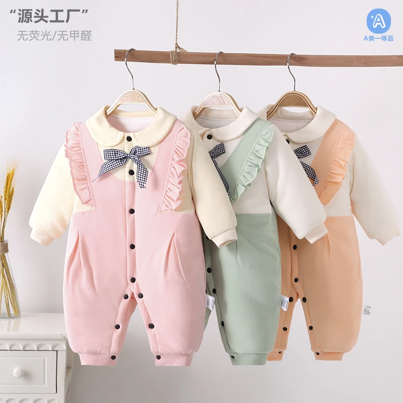 0-1岁婴幼儿加棉连体宝宝长爬冬季新款夹棉厚款哈衣棉衣洋气新品