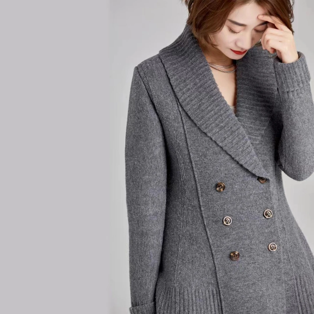 【阿美新款】时髦造型蜂腰显瘦层次感纯羊毛针织秋冬西装外套女