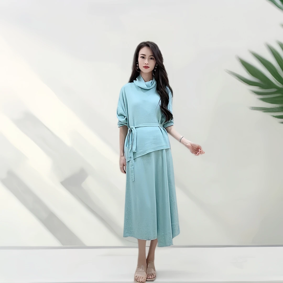 690时尚复古气质女装套裙收腰显瘦宽松两件套【UM】