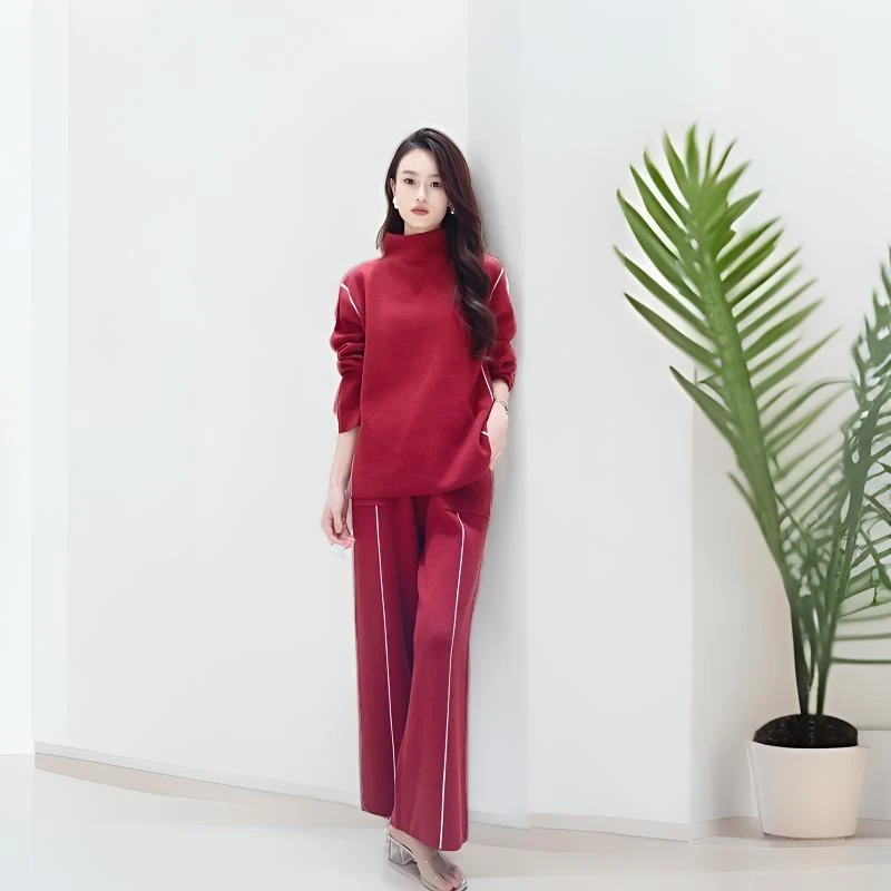 【UM】秋冬休闲长袖韩版显瘦红色套装显瘦气质642