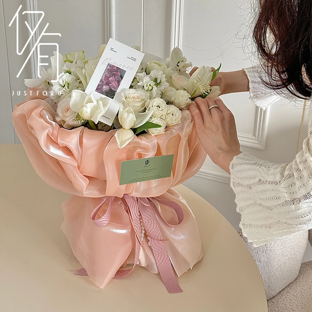 仅有 真丝布艺鲜花花束纯色顺滑丝面料diy绿植包布花艺材料