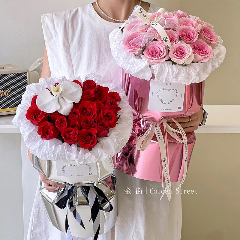 【仅有】成品花束包装壳神器银镜面加厚防水定型片花束内衬圆形花店