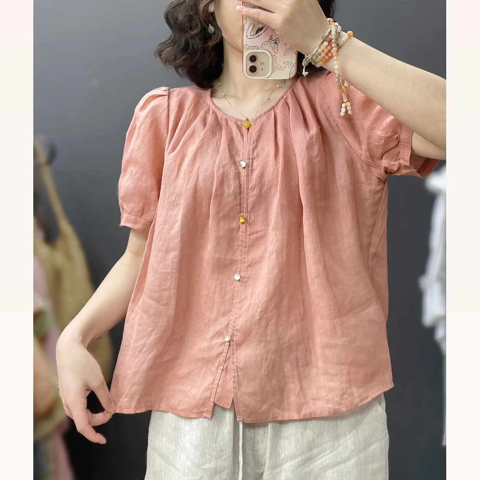 【瑜妹妹】彩珠苎麻开衫-夏季文艺上衣显瘦气质纯色时尚休闲女装
