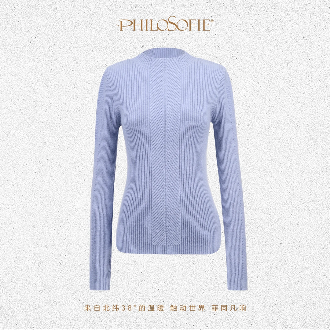 菲洛索菲欧若风早春穿搭2025年新款百搭小山羊绒连领竖纹套衫上衣