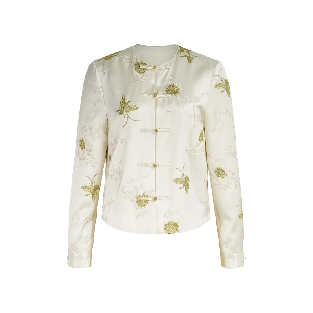 TAGLIONI官方直营新款新中式风格圆领提花圆领长袖衬衫