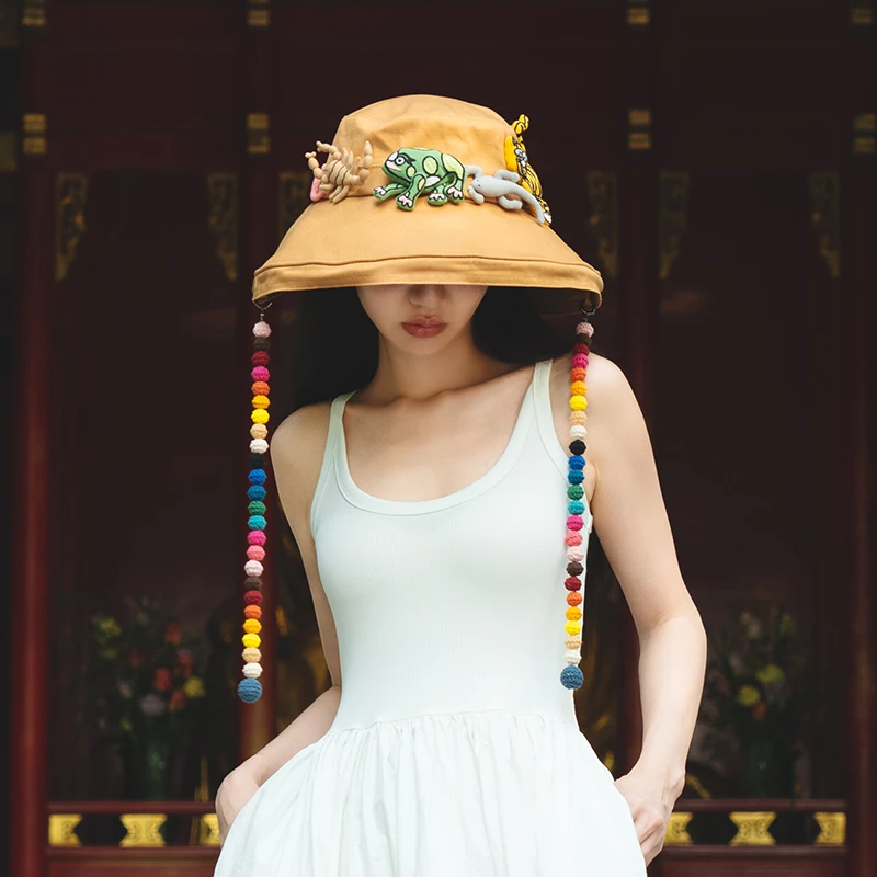 手工小众瑞虎渔夫帽原创设计百搭可爱遮阳夏季透气户外时尚