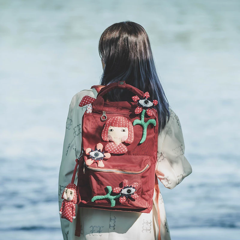 芽小七艺术家系列之草间弥生手工制作女大学生双肩背书包电脑包