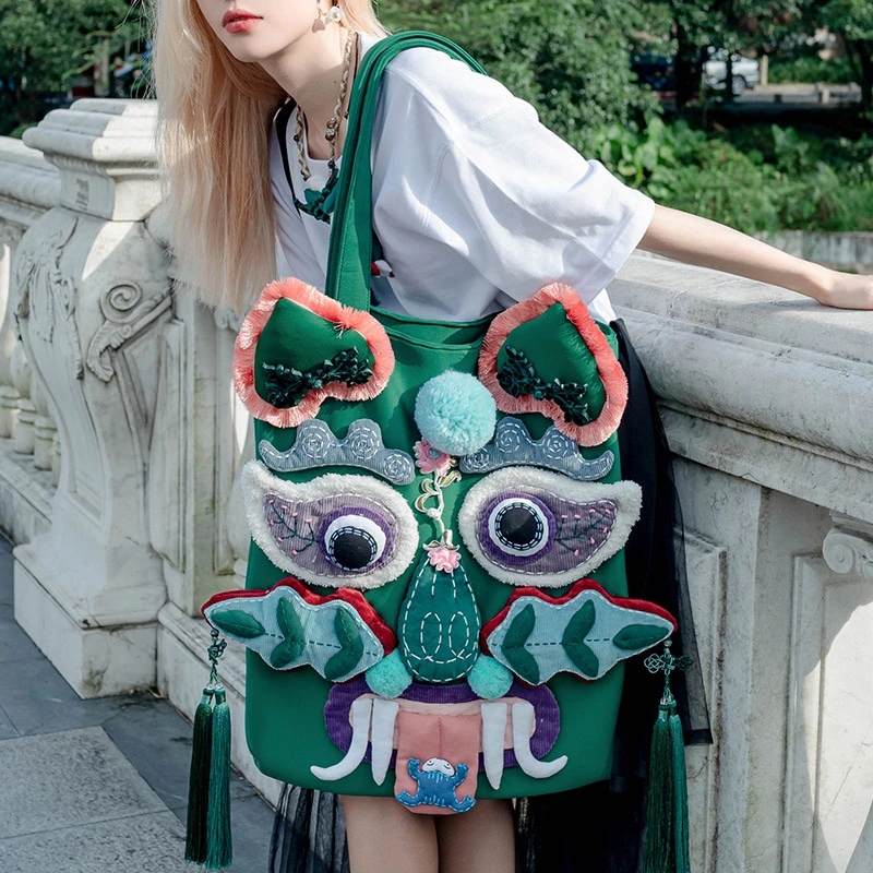 芽小七原创小众设计国潮系列虎头手工大单肩包夏季大容量斜挎包女
