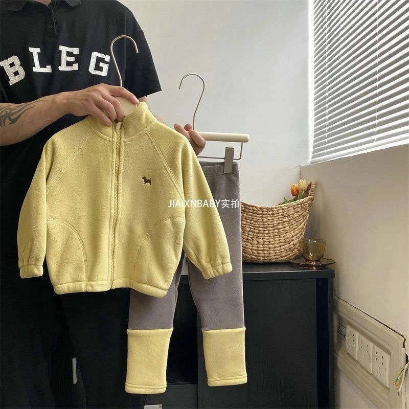 【品牌】韩版儿童摇粒绒外套打底裤套装2024秋冬男女童糖果色运动服