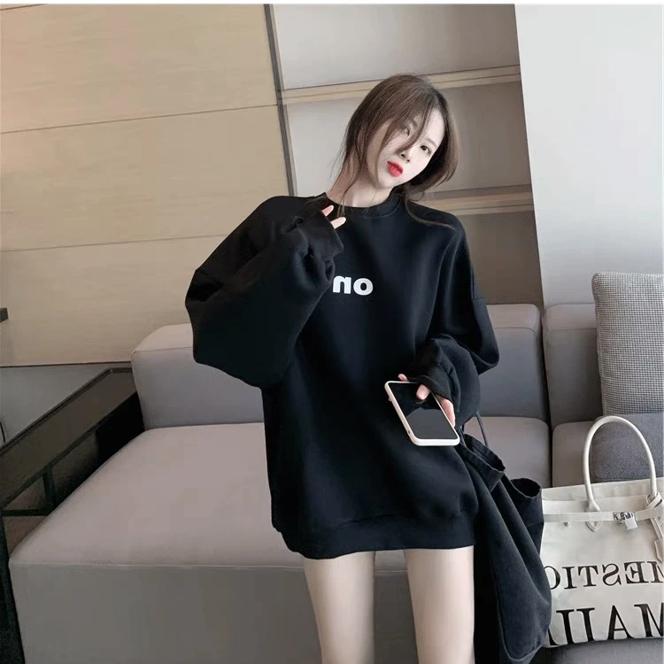 黑色卫衣女2025新款爆款秋冬季加绒加厚美式宽松无帽中长款外套潮