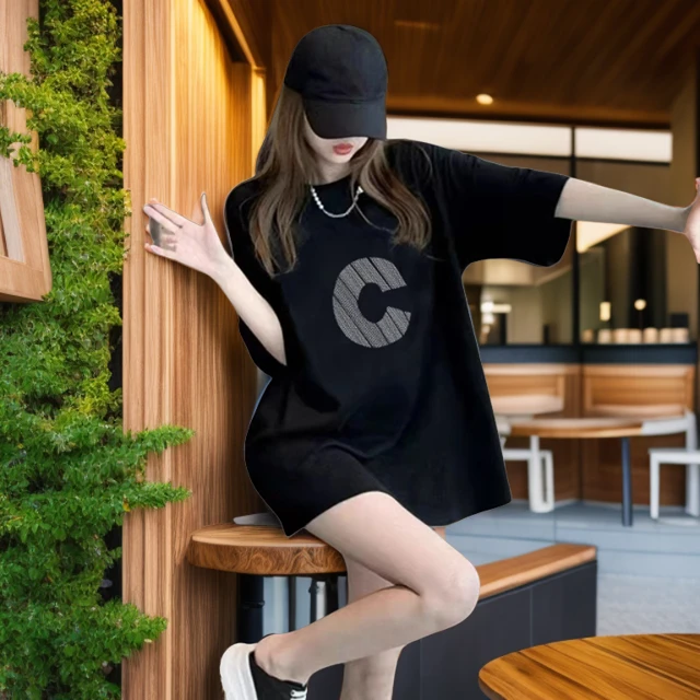 欧货上衣2025新款爆款纯棉短袖t恤女夏季宽松中长款大码印花体恤