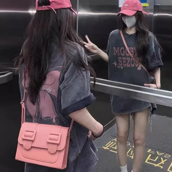 美式复古短袖水洗t恤女装夏装2025新款爆款网红设计感小众上衣服