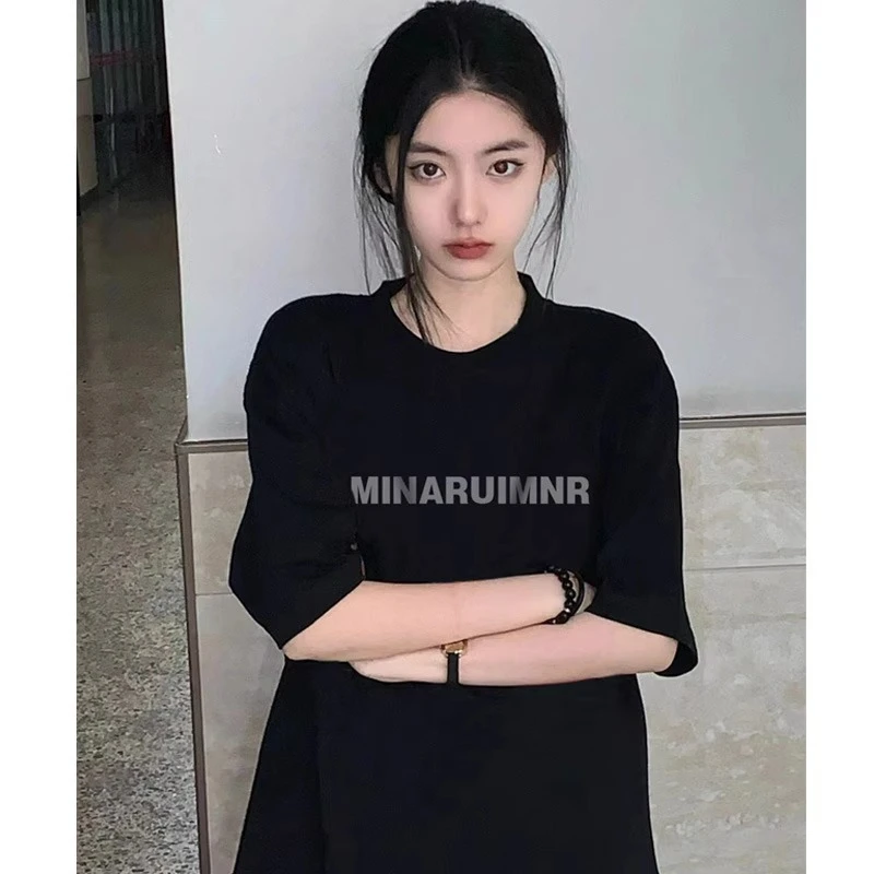 纯棉黑色短袖t恤女2025年新款夏宽松美式复古气质高街潮牌上衣ins