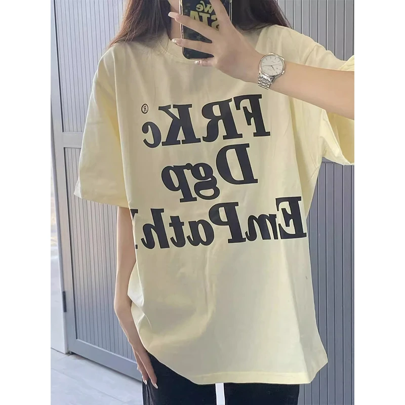 短袖T恤女夏装2025新款爆款流行时尚宽松设计感小众印花纯棉上衣