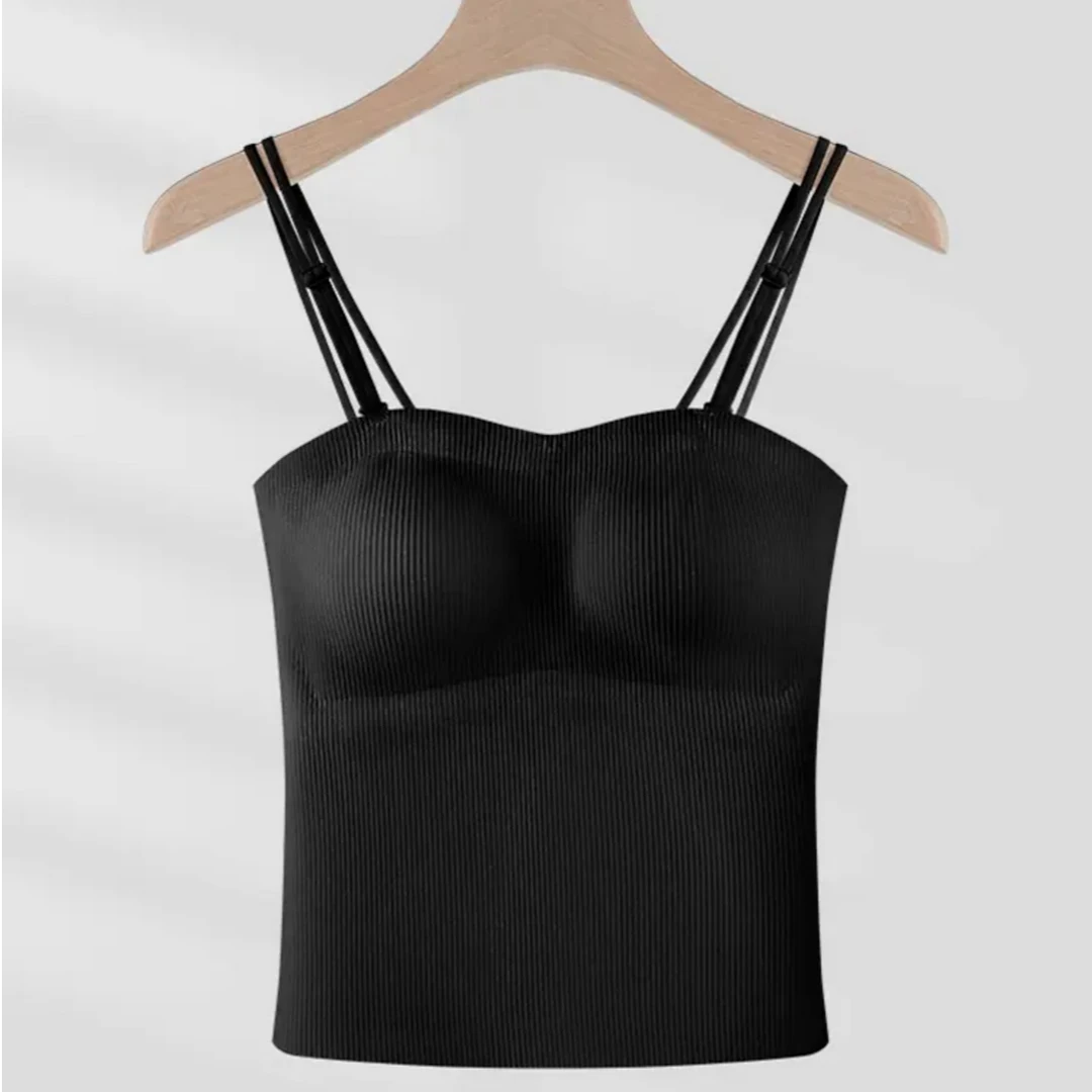 【冰冰推荐】376时尚百搭美背大码无痕吊带背心显瘦带胸垫一体