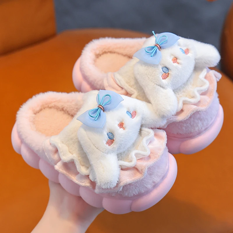 新款冬季防滑儿童棉拖鞋男女童花边可爱卡通拖鞋婴幼儿宝宝小孩拖