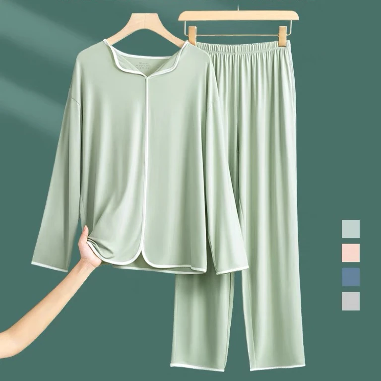 特大码冰丝居家服套装女宽松胖MM260斤加肥加大外穿长袖睡衣爆款