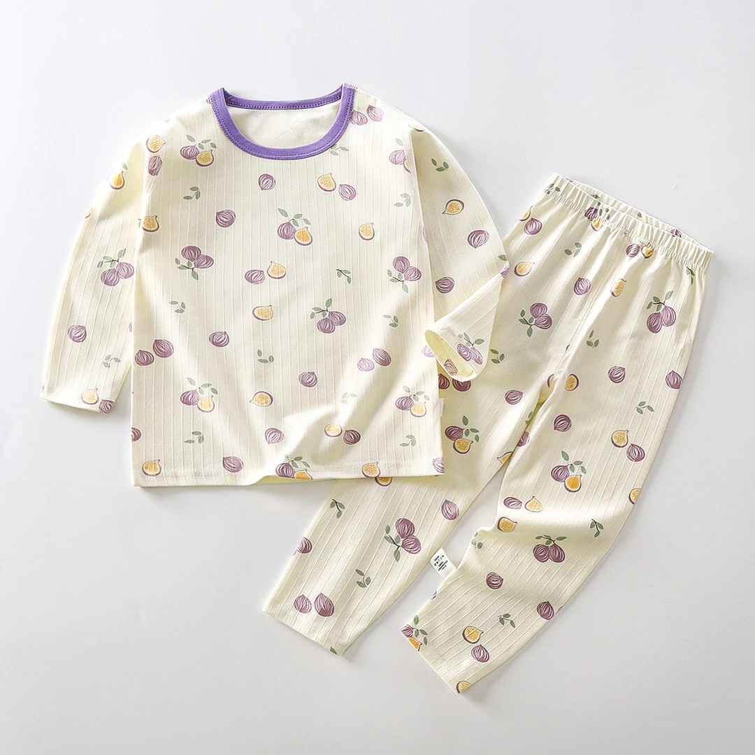 儿童莱卡家居服套装卡通图案舒适睡衣男童女童春秋款