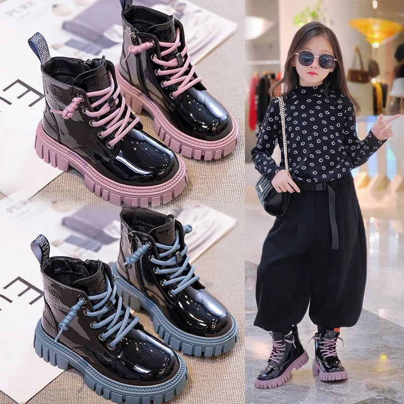 女童马丁靴走秀2023年新款春秋薄款黑色短靴儿童潮酷男童靴子女潮