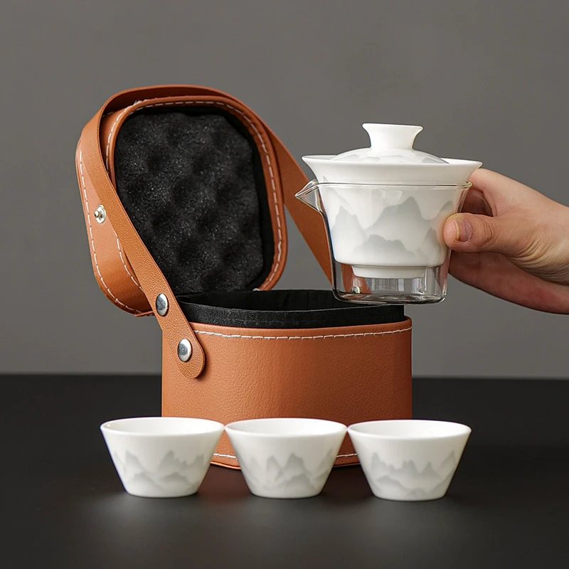 户外旅行茶具一壶三杯快客杯陶瓷简约便捷式收纳包定制伴手礼套装