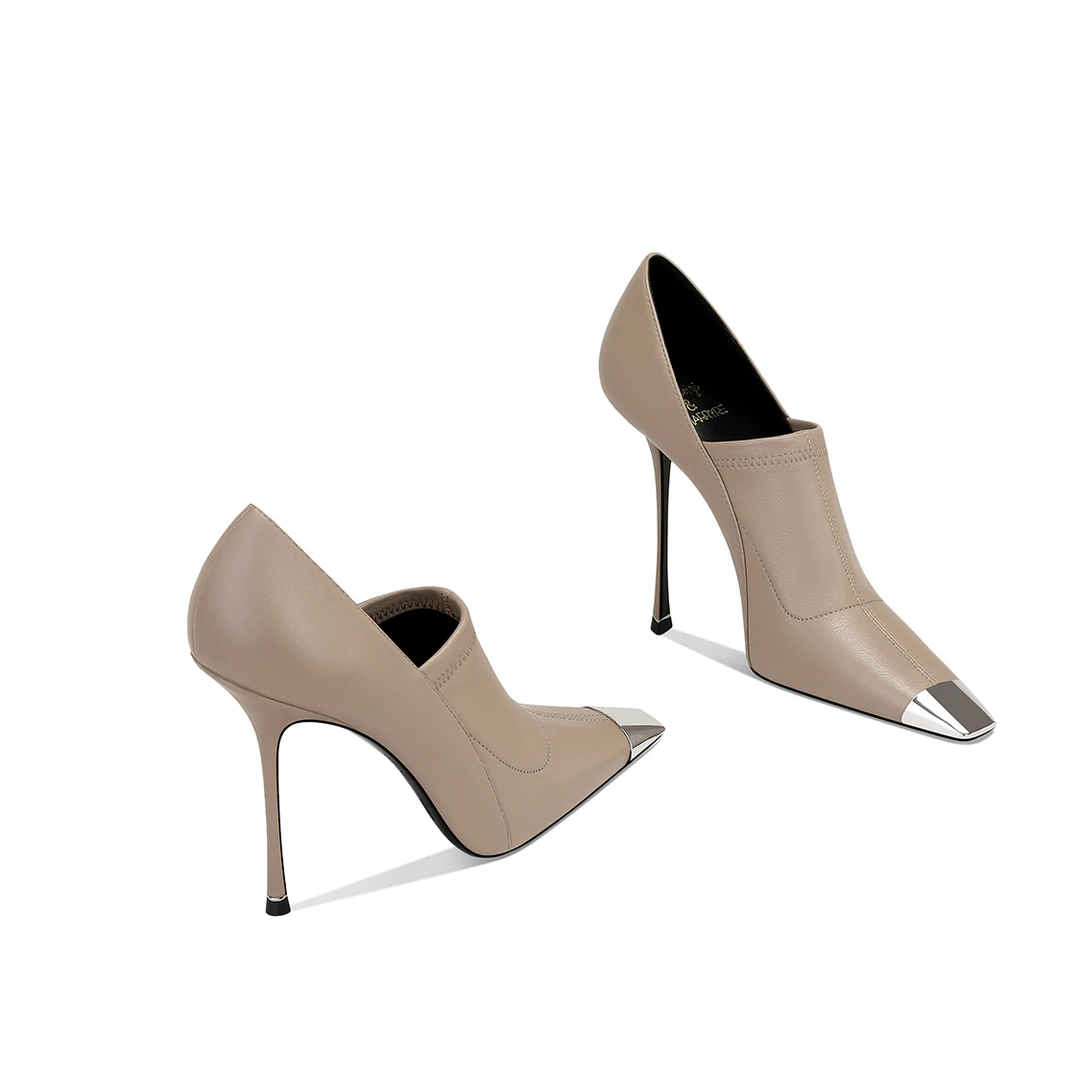 爆款卡其色气质高级感深口鞋不累脚2025秋季新款方头细跟高跟鞋女