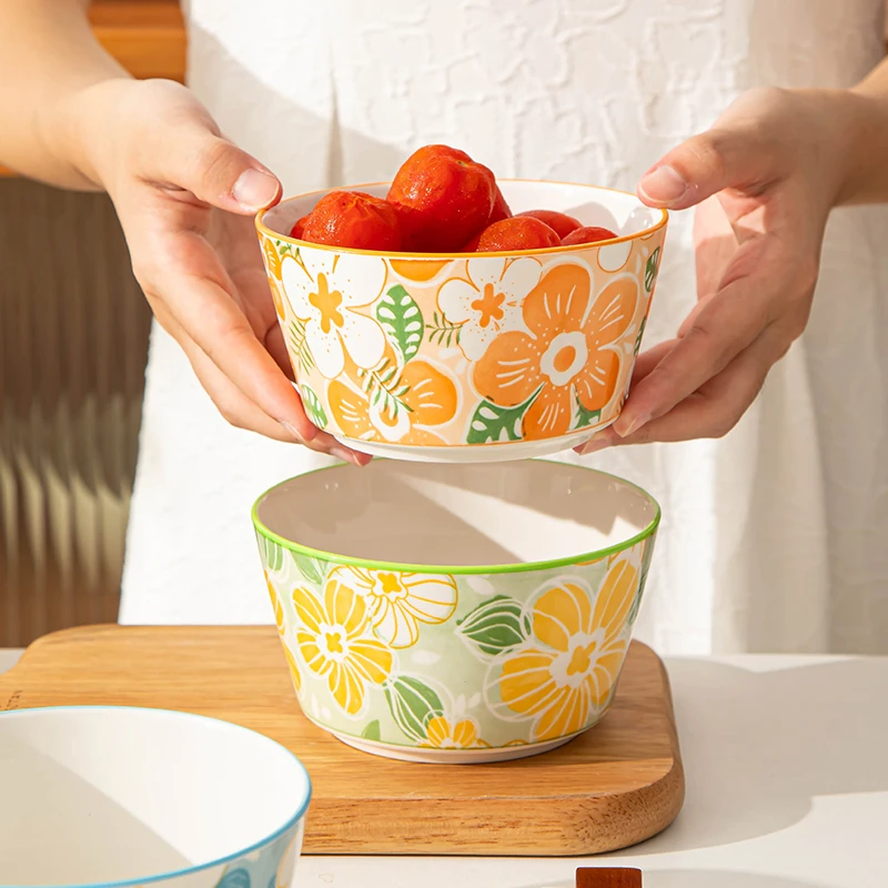 【花漾】2023新款中式家用4.5英寸斗笠饭碗釉下彩家用陶瓷碗