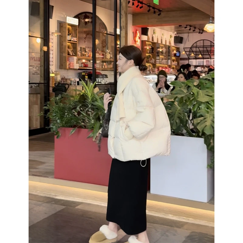 90白鸭绒设计感可拆卸围巾羽绒服女新款 加厚时尚龟背面包服外套