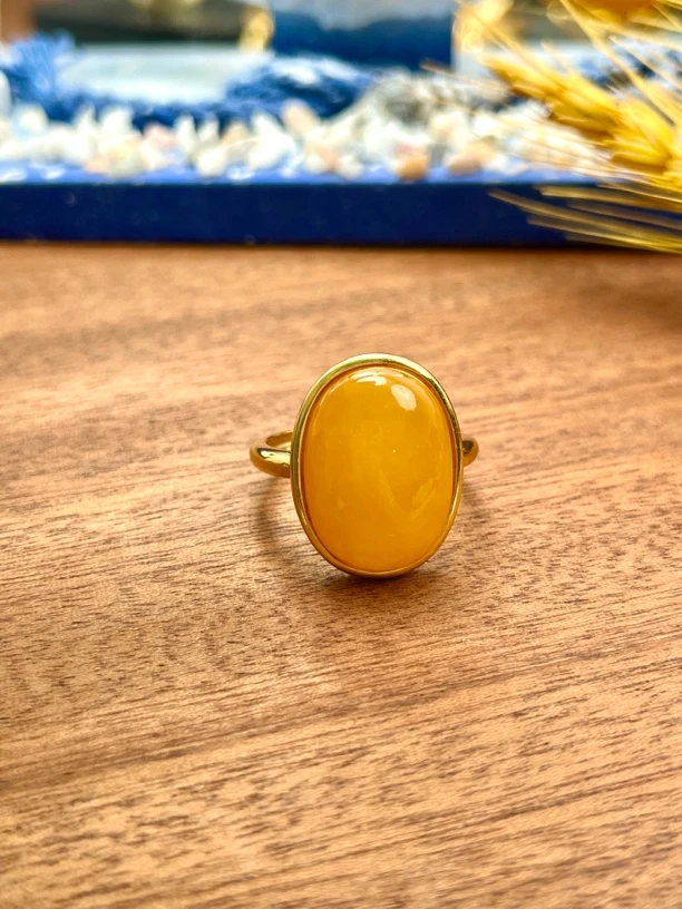 天然琥珀蜜蜡戒指气质精美时尚精致轻奢复古